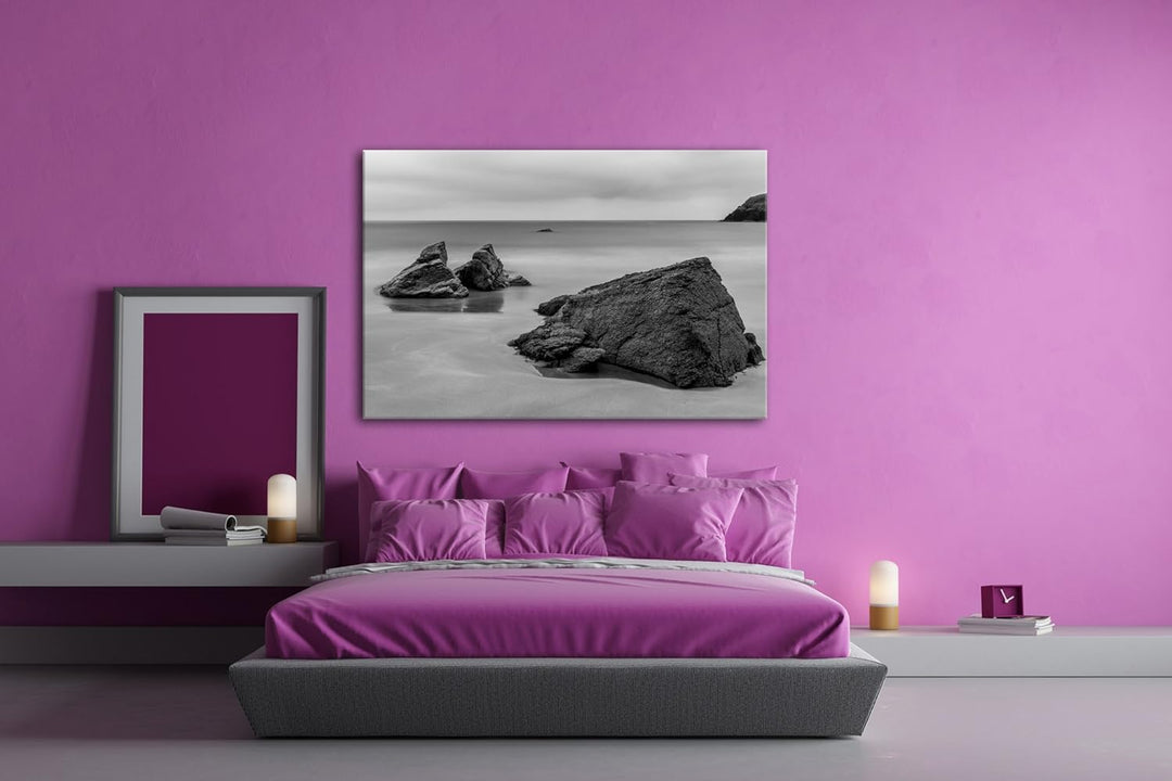 deyoli Sandstrand in Schottland Effekt: Schwarz/Weiss Format: 80x60 als Leinwand, Motiv fertig gerah