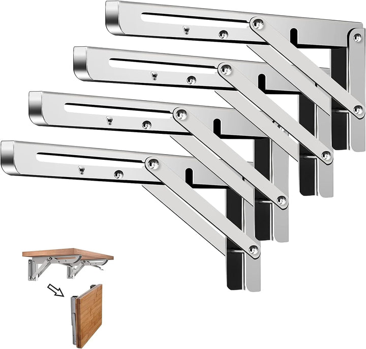 RICHDMI 4 Stück Klappkonsole 350mm, Schwerlast Edelstahl, Folding Bracket Klappbügel Schwerlast, Hea