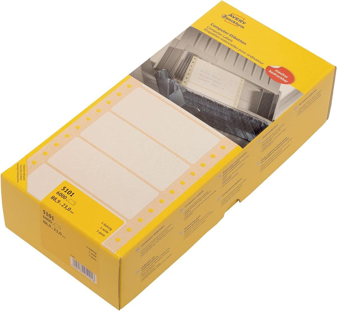 AVERY Zweckform 5101 Computer-Etiketten (Papier matt, 6,000 Etiketten, 88,9 x 23 mm) 1 Pack weiss, 6