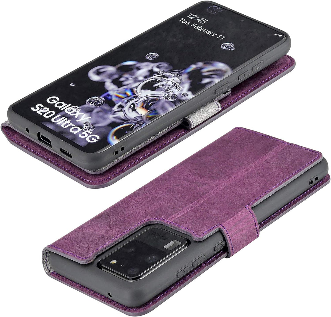 Suncase Book-Style Hülle kompatibel mit Samsung Galaxy S20 Ultra Leder Tasche (Slim-Fit) Lederhülle