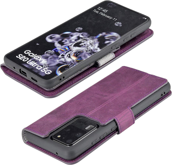 Suncase Book-Style Hülle kompatibel mit Samsung Galaxy S20 Ultra Leder Tasche (Slim-Fit) Lederhülle