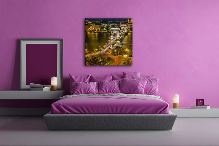 deyoli Kettenbrücke in Budapest Format: 70x70 als Leinwand, Motiv fertig gerahmt auf Echtholzrahmen,