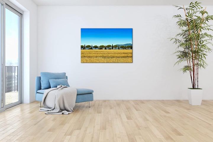 deyoli Toskana Landschaft mit Zypressen und Pinien im Format: 100x70 als Leinwandbild, Motiv fertig