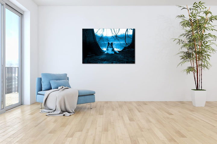 deyoli Niedlicher Hund beim Sonnenuntergang Format 80x60 Effekt: Monocrome Blau als Leinwandbild, Mo