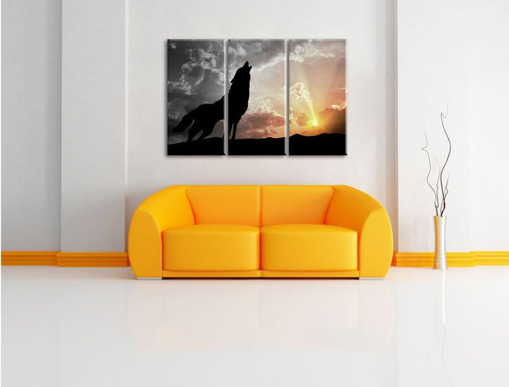 Pixxprint Wolf Heulen als Leinwandbild/Grösse: 3 Teilig (120x80 cm) cm/Wandbild/Kunstdruck/fertig be