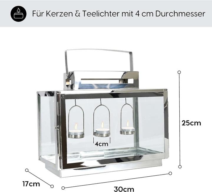 wuuhoo® Laterne Chiara in Silber, dekorative & wetterfeste Gartenlaterne aus rostfreiem Edelstahl un