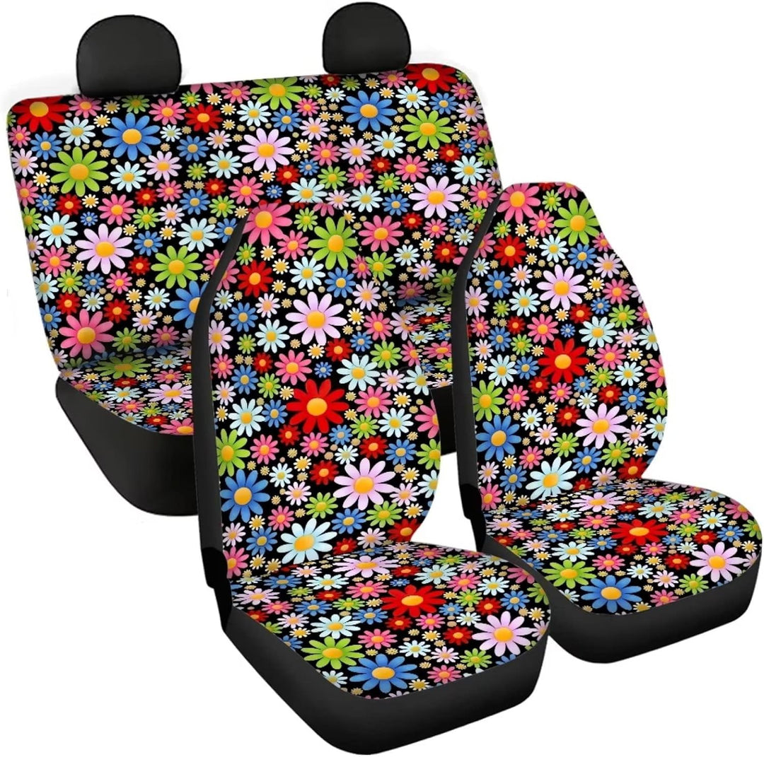chaqlin Art Hippie Daisy Auto Sitzbezüge Set, 4-Pack Blühende Blumen Front Heck Auto Fahrzeug Seat P