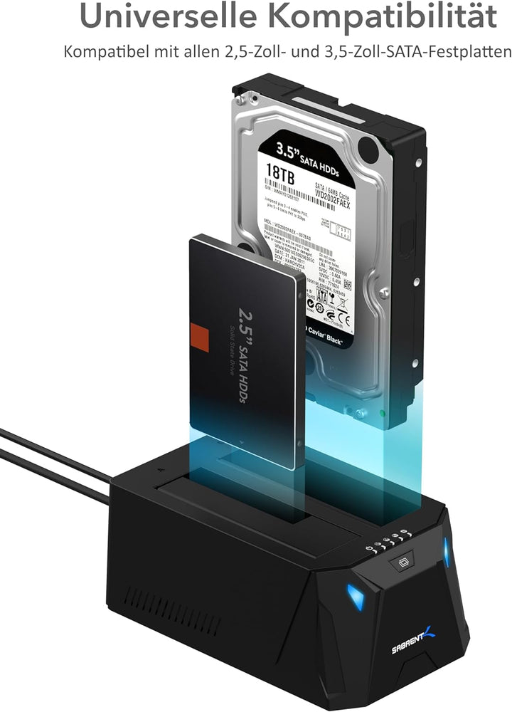 SABRENT SSD/HDD 2,5/3,5 Zoll Docking Station, festplatten gehäuse, USB 3.2 Gen1 offline Klon, sata z