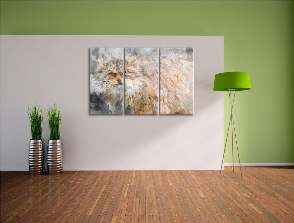gereizte kleine Manul schwarz/weiss Deluxe 3-Teiler Leinwandbild 120x80 Bild auf Leinwand, XXL riesi
