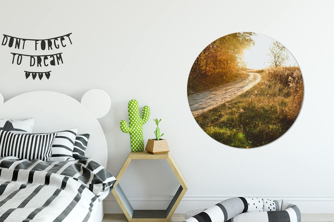 MuchoWow Wandbild Rund Wanddeko Deko Wohnzimmer Bilder 90x90 cm Weg - Natur - Baum, 90x90 cm