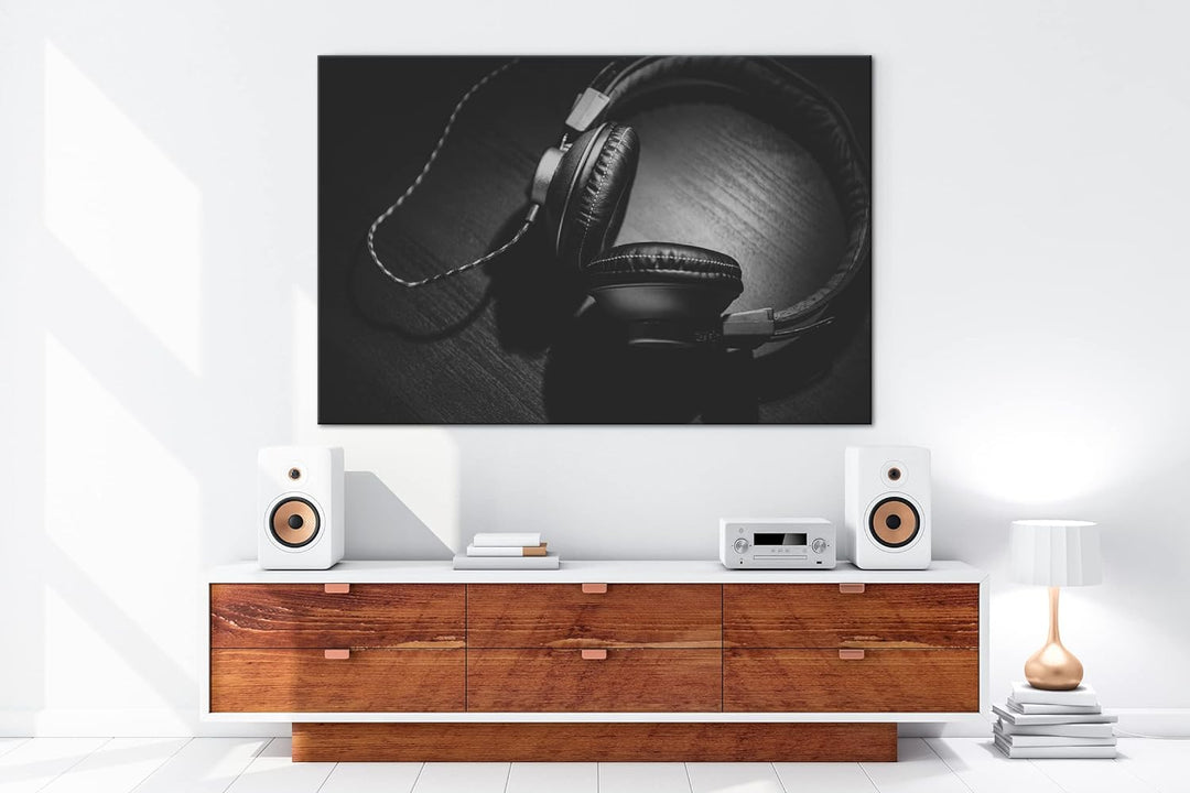 deyoli Stereo Audio Kopfhörer Format:75x50 cm als Leinwandbild, Motiv fertig gerahmt auf Echtholzrah