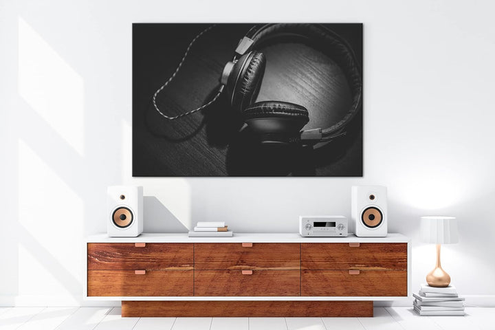 deyoli Stereo Audio Kopfhörer Format:75x50 cm als Leinwandbild, Motiv fertig gerahmt auf Echtholzrah
