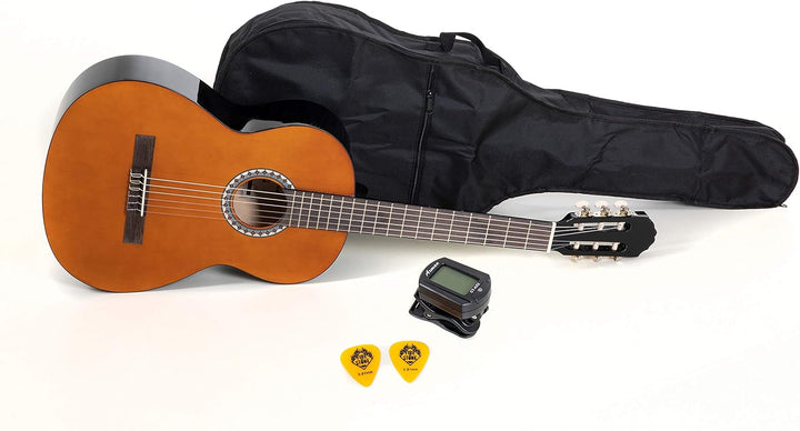 GEWApure Konzertgitarre BASIC SET 3/4 walnussfarbig, mit Tasche, ClipTuner und 2 Plektren 3/4 Set wa