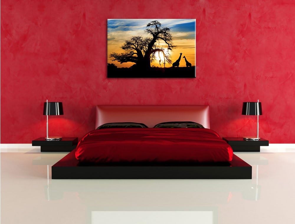 Pixxprint Zwei Giraffen in der Wüste als Leinwandbild/Grösse: 100x70 cm/Wandbild/Kunstdruck/fertig b