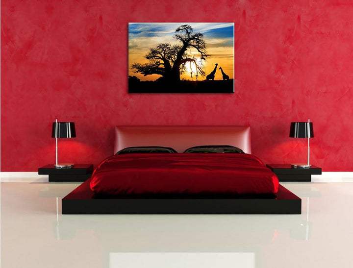 Pixxprint Zwei Giraffen in der Wüste als Leinwandbild/Grösse: 100x70 cm/Wandbild/Kunstdruck/fertig b