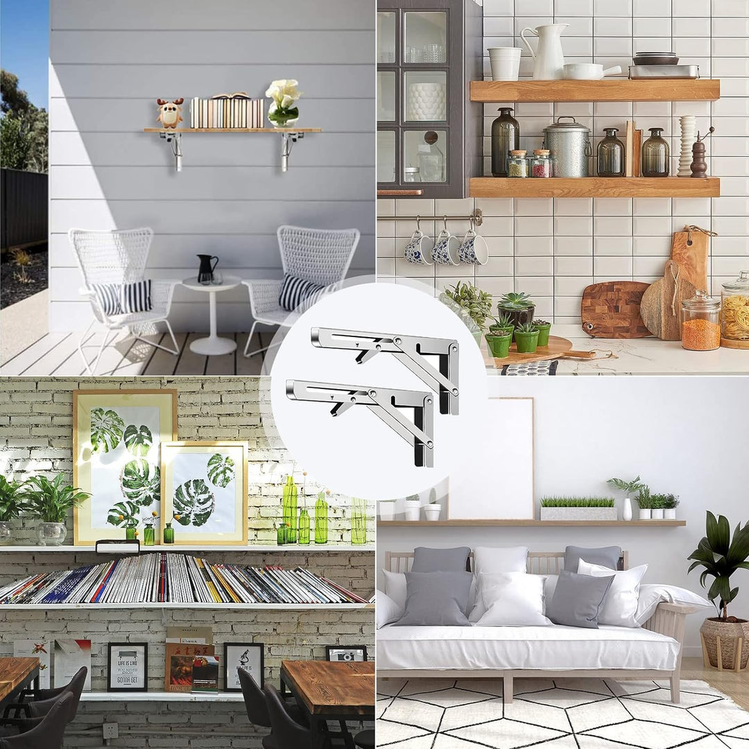 RICHDMI 4 Stück Klappkonsole 350mm, Schwerlast Edelstahl, Folding Bracket Klappbügel Schwerlast, Hea