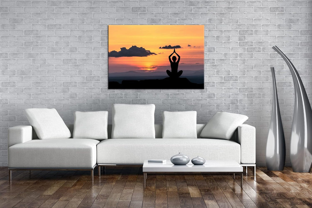 deyoli Yoga Meditation am Meer Format: 120x80 als Leinwandbild, Motiv fertig gerahmt auf Echtholzrah