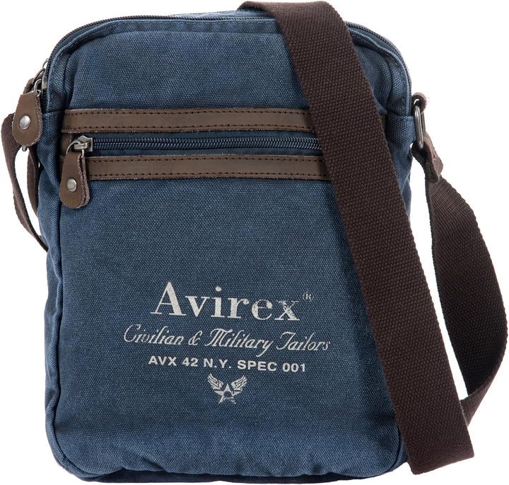 Avirex Umhängetasche aus Canvas und Rindsleder, antik, Umhängetasche für Herren im Militärstil, Koll