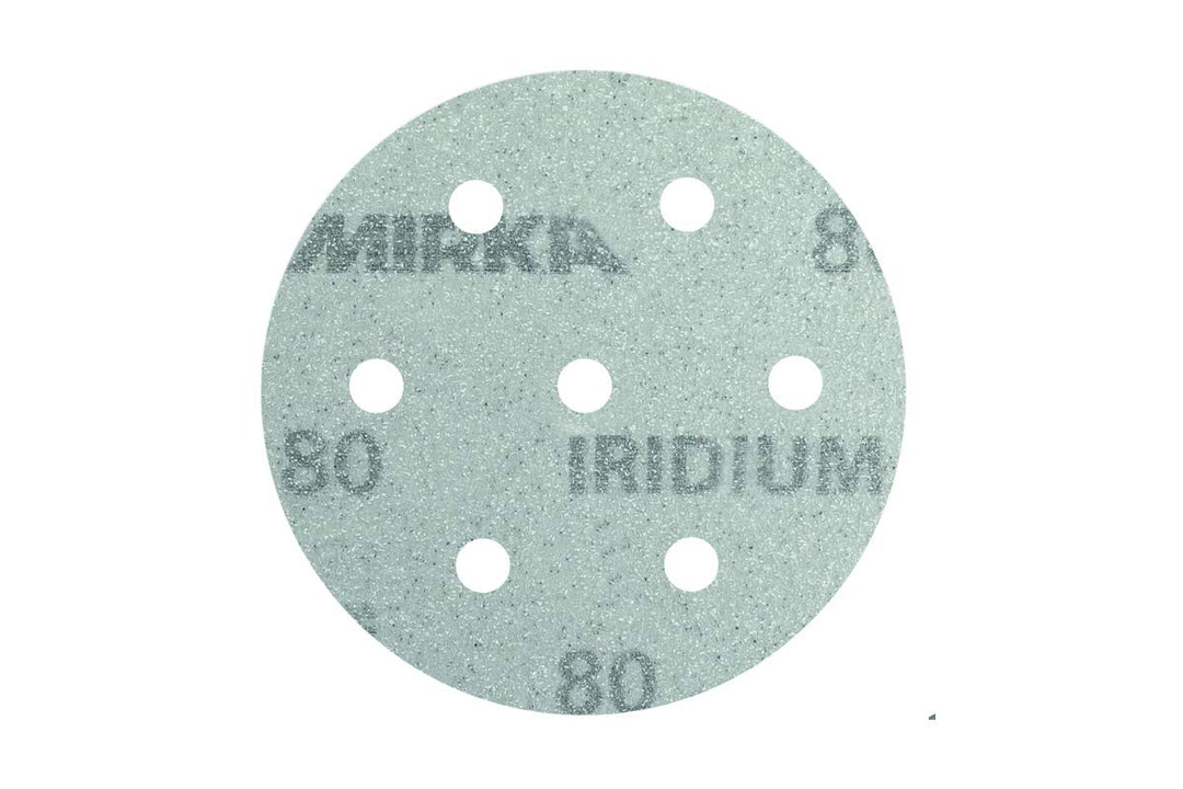 Mirka Iridium Premium-Schleifpapier Ø 90mm Klett 7-Loch, Korn 80, 50 Stk / Zum Schleifen von Lack, S