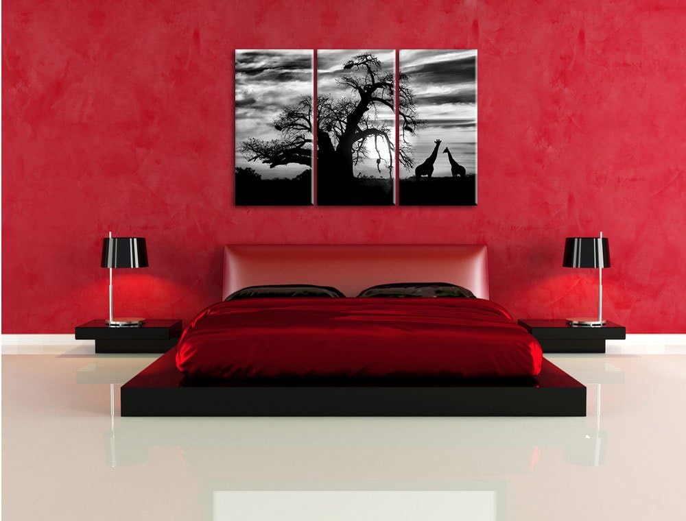 Pixxprint Zwei Giraffen in der Wüste als Leinwandbild/Grösse: 3 Teilig (120x80) cm/Wandbild/Kunstdru
