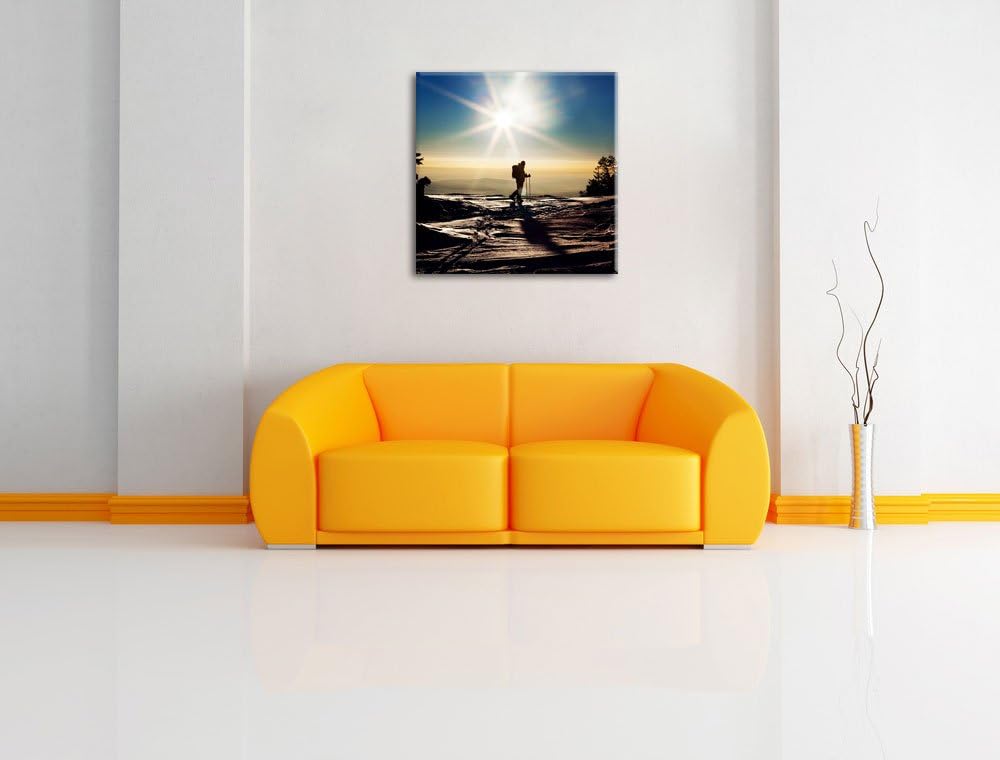 Pixxprint Wintersport Sonnenuntergang Ski als Leinwandbild/Grösse: 70x70 cm/Wandbild/Kunstdruck/fert