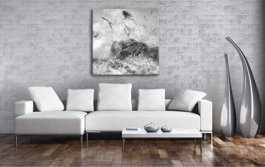 deyoli Spritzige Wellen Format: 70x70 Effekt: Schwarz&Weiss als Leinwandbild, Motiv auf Echtholzrahm