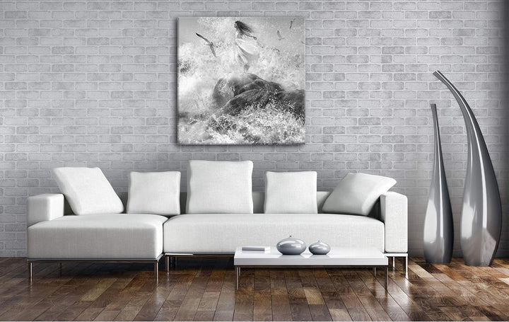 deyoli Spritzige Wellen Format: 70x70 Effekt: Schwarz&Weiss als Leinwandbild, Motiv auf Echtholzrahm