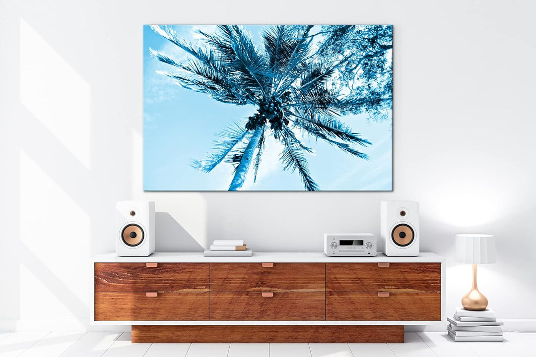 deyoli Kokosnüsse an einer tropischen Palme Format 100x70 Effekt: Monocrome Blau als Leinwandbild, M