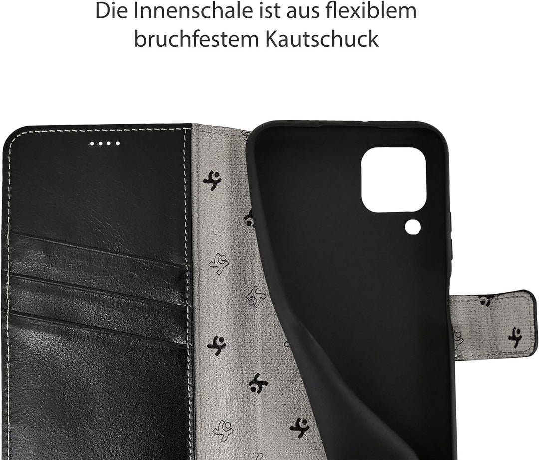 Suncase Book-Style Hülle kompatibel mit Samsung Galaxy A12 Leder Tasche (Slim-Fit) Lederhülle Handyt