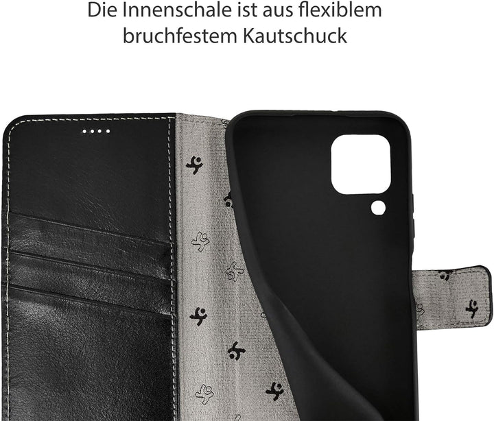 Suncase Book-Style Hülle kompatibel mit Samsung Galaxy A12 Leder Tasche (Slim-Fit) Lederhülle Handyt