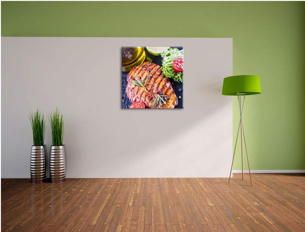 Grillmeister Steak, Format: 70x70 auf Leinwand, XXL riesige Bilder fertig gerahmt mit Keilrahmen, Ku
