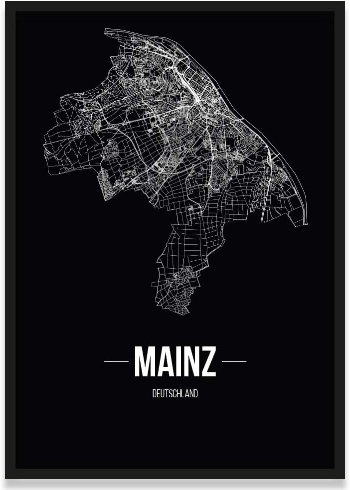 JUNIWORDS Stadtposter, Mainz, Wähle eine Grösse, 30 x 40 cm, Poster mit Rahmen, Schrift B, Schwarz 3