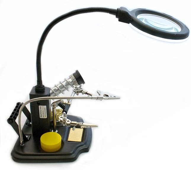 edi-tronic LED Tischlupenleuchte Lupe mit Zubehör Dritte Hand Metallschwamm Kolophonium Set Metallsc