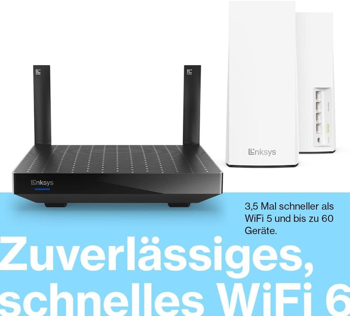 Linksys Blue Label Mesh-WiFi 6-System – 1 x AX5400-Router + 2 x AX5400 Nodes – Dual-Band Mesh Wirele
