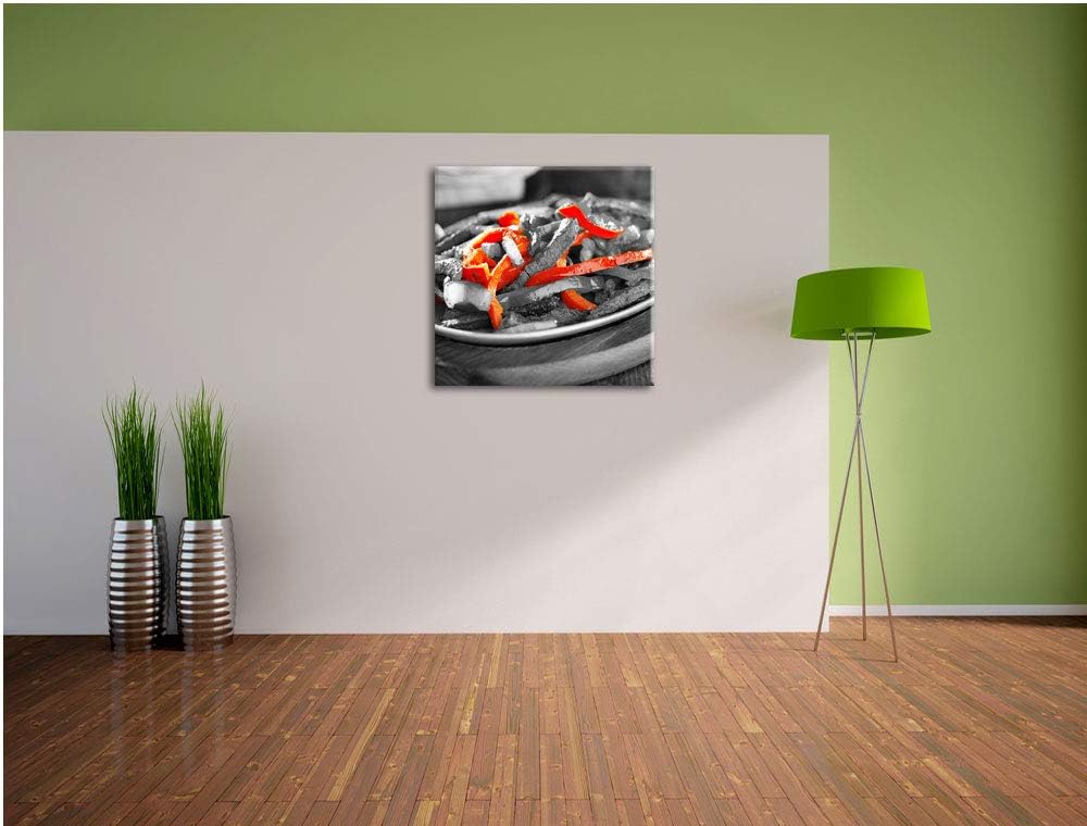 Gegarte Fleischpfanne mit Paprika als Leinwandbild Quadratisch| Grösse: 70x70 | Wandbild| Kunstdruck