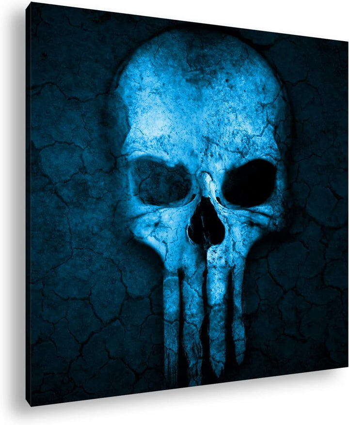 deyoli Toten Schädel Format: 70x70 Effekt: Monocrome Blau als Leinwand, Motiv fertig gerahmt auf Ech
