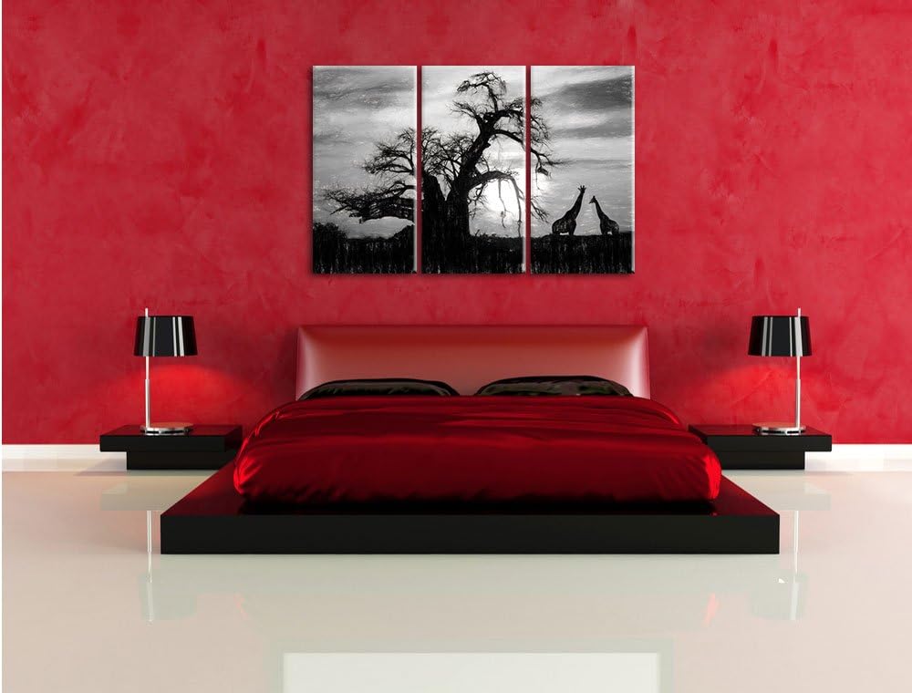 Pixxprint Zwei Giraffen in der Wüste Kohle Zeichnung Effekt 3-Teiler Leinwandbild 120x80 Bild auf Le