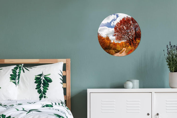 MuchoWow Wandbild Rund Wanddeko Deko Wohnzimmer Bilder 30x30 cm Baum - Weg - Herbst, 30x30 cm