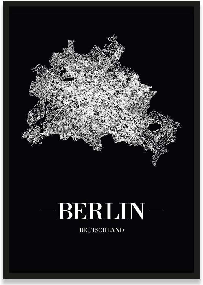 JUNIWORDS Stadtposter, Berlin, Wähle eine Grösse, 21 x 30 cm, Poster mit Rahmen, Schrift A, Schwarz