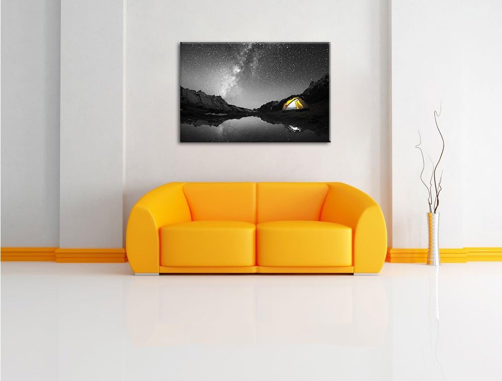 Pixxprint Zelten unter tausenden Sternen als Leinwandbild/Grösse: 100x70 cm/Wandbild/Kunstdruck/fert