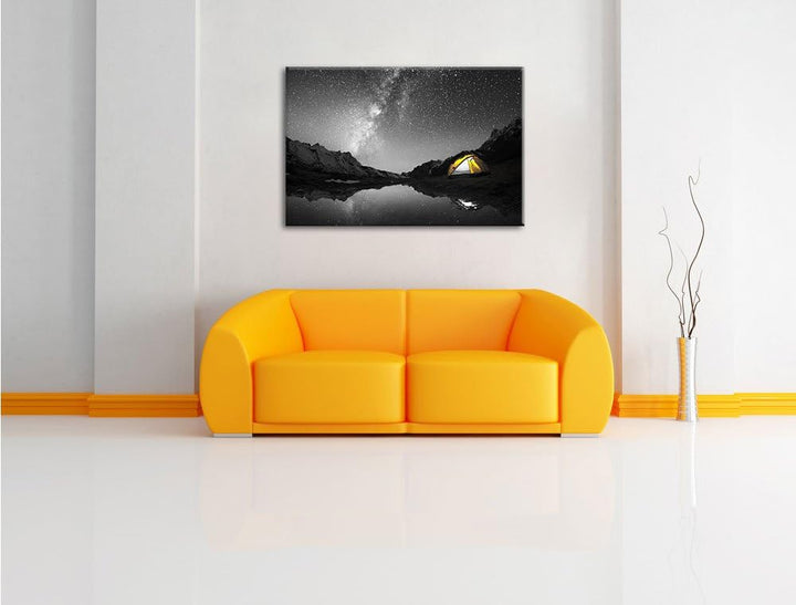 Pixxprint Zelten unter tausenden Sternen als Leinwandbild/Grösse: 100x70 cm/Wandbild/Kunstdruck/fert