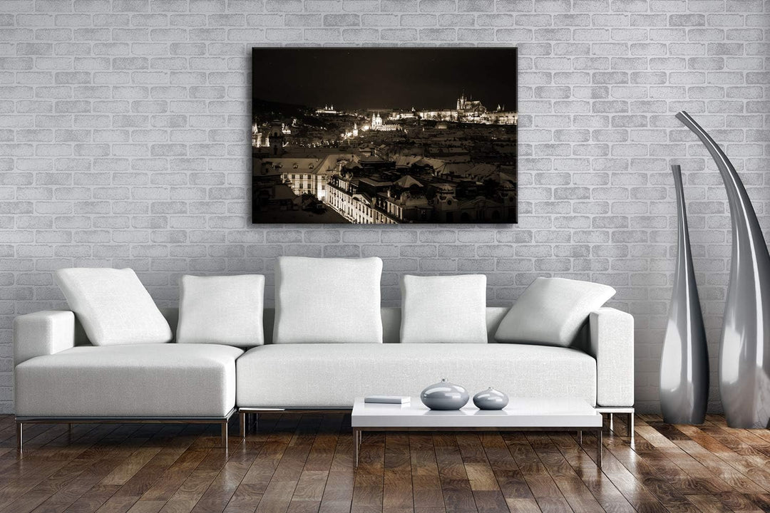 deyoli Prag bei Nacht Format: 100x70 Effekt: Sepia als Leinwand, Motiv fertig gerahmt auf Echtholzra