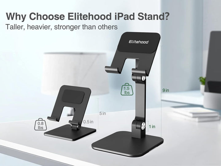 elitehood Aluminum iPad Ständer Höhenverstellbar, Verstellbar Höhe iPad Halterung Tisch, Klappbar Ta