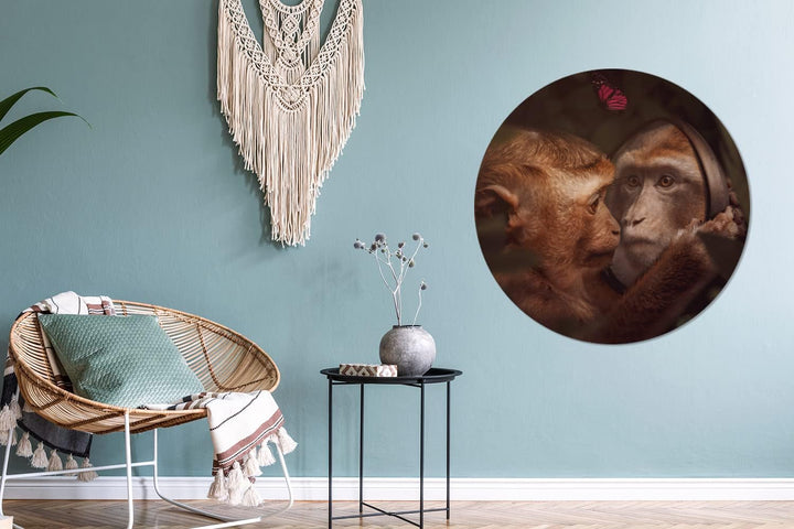 MuchoWow Wandbild Rund Wanddeko Deko Wohnzimmer Bilder 90x90 cm Schmetterling - Affe - Tiere - Dschu