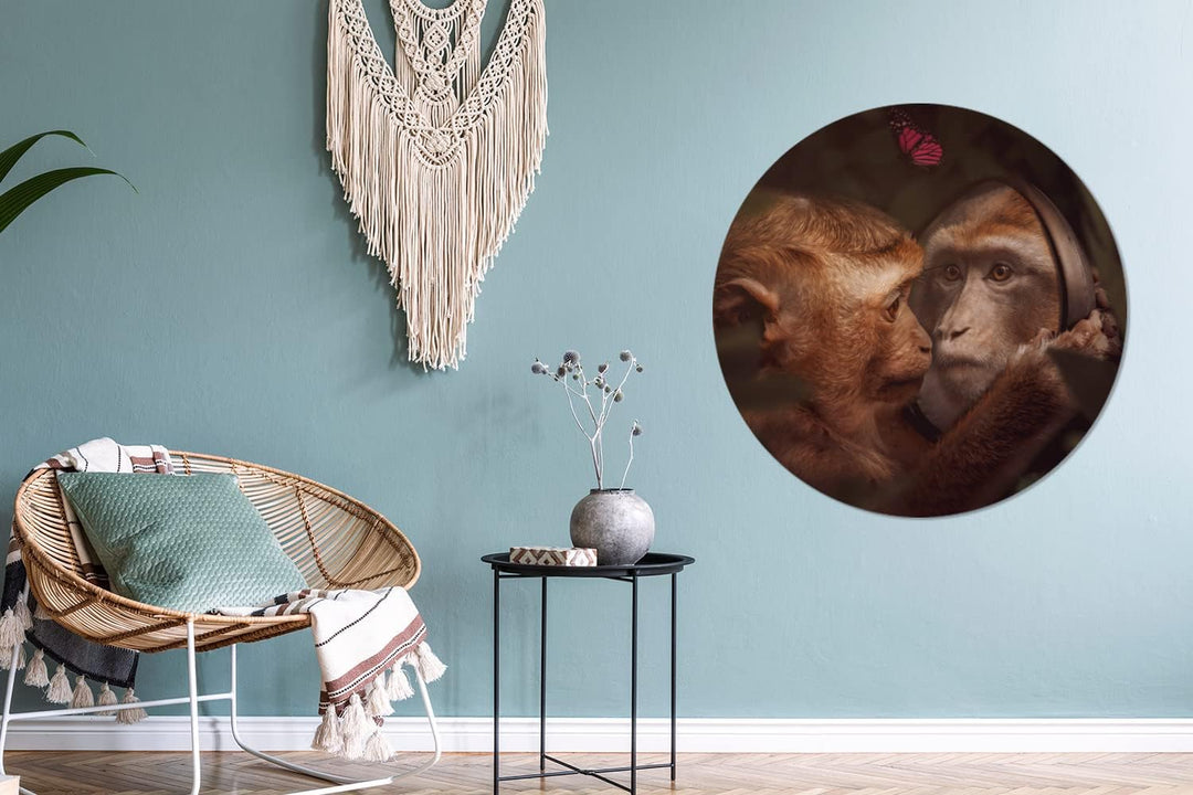 MuchoWow Wandbild Rund Wanddeko Deko Wohnzimmer Bilder 90x90 cm Schmetterling - Affe - Tiere - Dschu