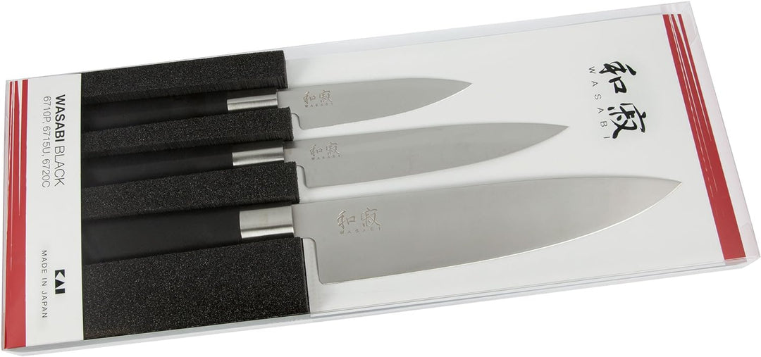KAI 67S-300 Wasabi Black Set 6710P, 6715U, 6, Schwarzer Griff Schwarzer Griff 3 Pce Knife Set, Schwa