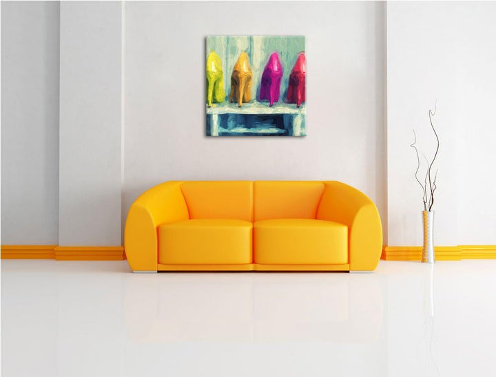 High Heels im Schrank, Format: 70x70 auf Leinwand, XXL riesige Bilder fertig gerahmt mit Keilrahmen,