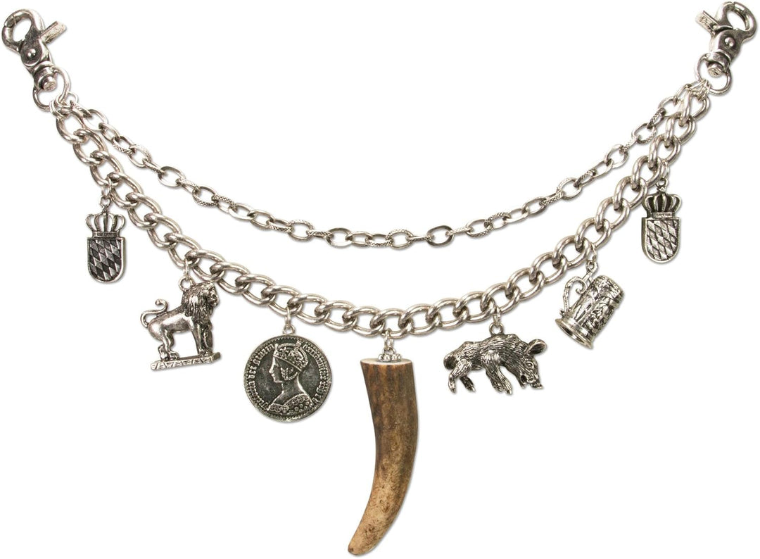 Alpenflüstern Trachten-Charivari Gustl - Hochwertiger Herren-Trachtenschmuck mit Trophäen-Anhängern