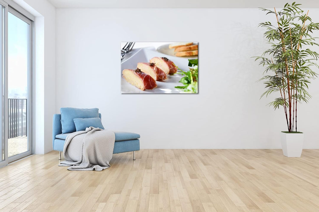 deyoli schmackhafte Gänseleber im Format: 80x60 als Leinwandbild, Motiv fertig gerahmt auf Echtholzr