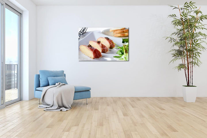 deyoli schmackhafte Gänseleber im Format: 80x60 als Leinwandbild, Motiv fertig gerahmt auf Echtholzr